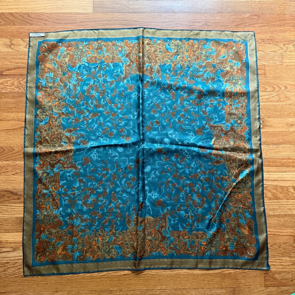 Vintage Ellen Tracy teal and orange chic silk boho scarf - Picture 6 of 12